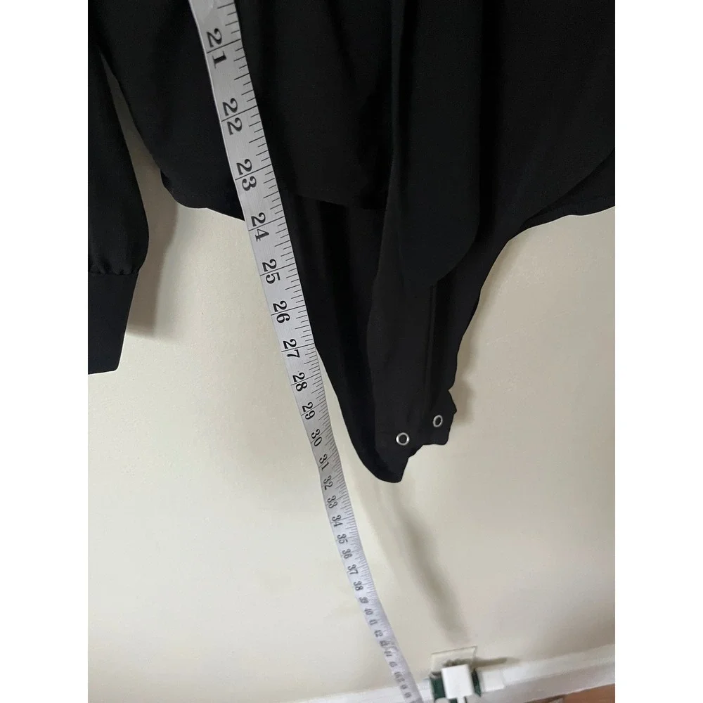 Zara Women Black Sheer Chiffon Tie Front Long Sleeve Bodysuit party neutral S
